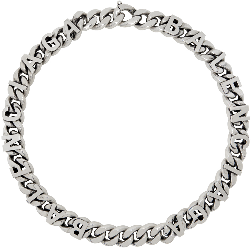 Balenciaga Gunmetal Chain Logo Necklace