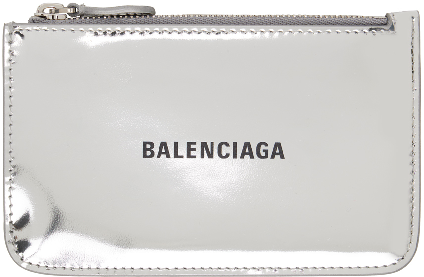 Shop Balenciaga Silver Long Card Holder In 8160 Silver/l Black