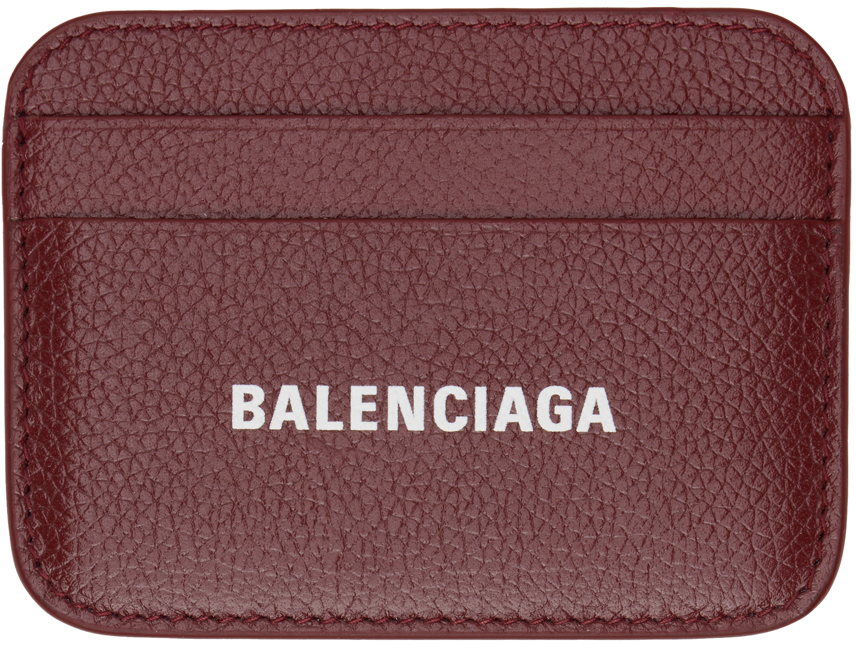 Balenciaga Burgundy Printed Card Holder In 6091 Brick Red/l Wh