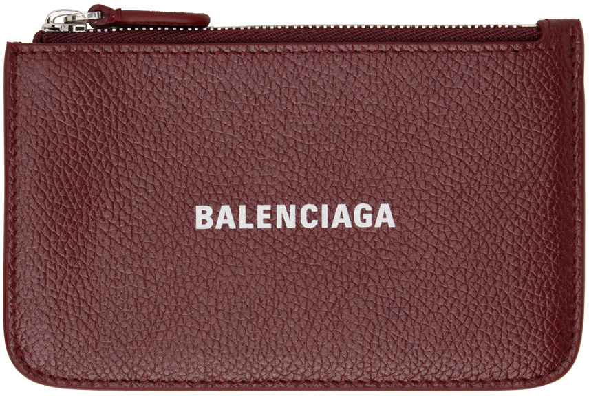 Shop Balenciaga Burgundy Long Card Holder In 6091 Brick Red/l