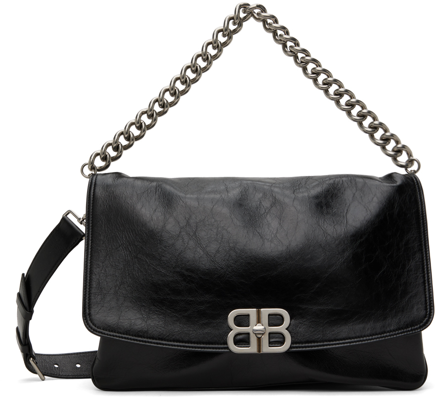Shop Balenciaga Black Large Bb Flap Bag In 1000 Black