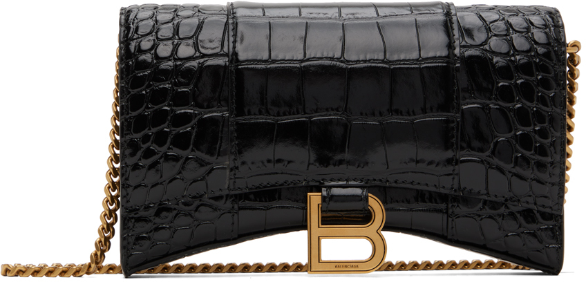 Balenciaga Black Croc Hourglass Bag