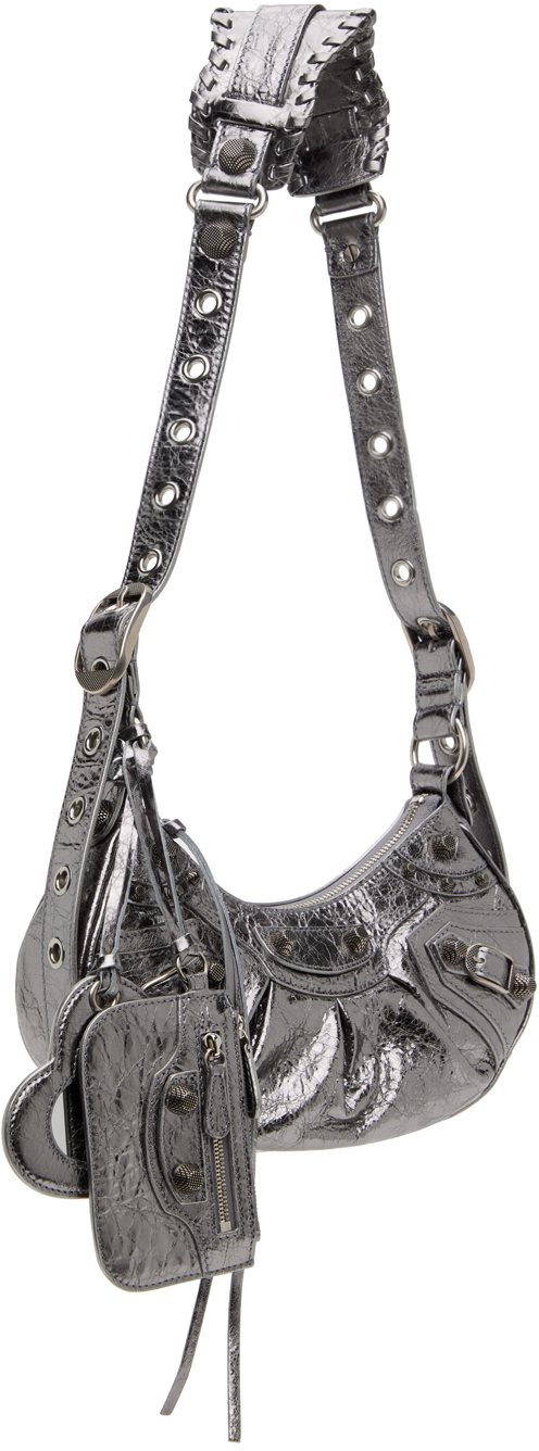 BALENCIAGA SILVER XS 'LE CAGOLE' BAG