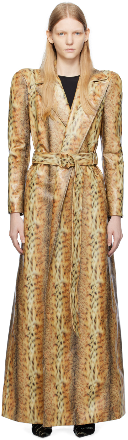 Balenciaga Tan Leopard Leather Trench Coat