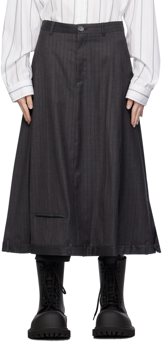 Balenciaga Gray Striped Midi Skirt In 1360 Grey/red
