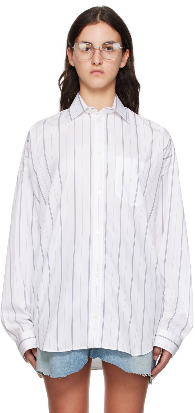 BALENCIAGA バレンシアガ Striped Oversized Cotton Shirt ストライプ オーバーサイズ長袖シャツ ホワイト/パープル 596196