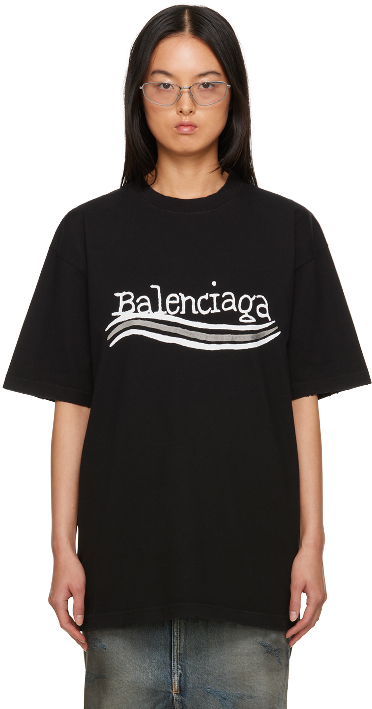 Shop Balenciaga Black Printed T-shirt In 1197 Black/silver/wh