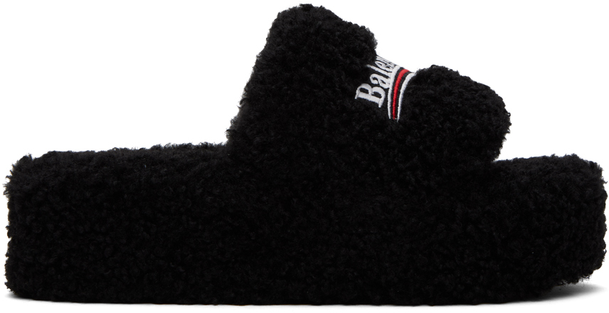 Balenciaga 10mm Furry Faux Shearling Sandals In Black