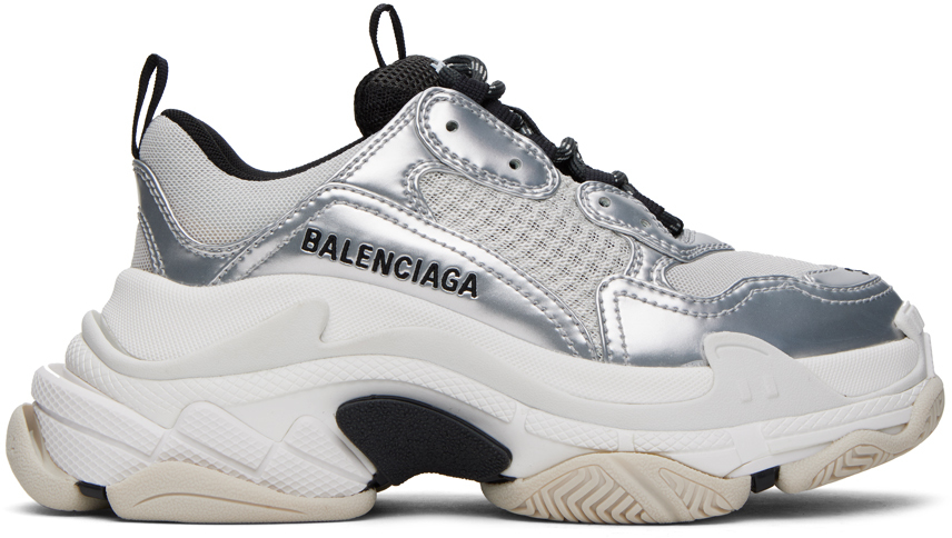 Balenciaga White & Silver Triple S Sneakers