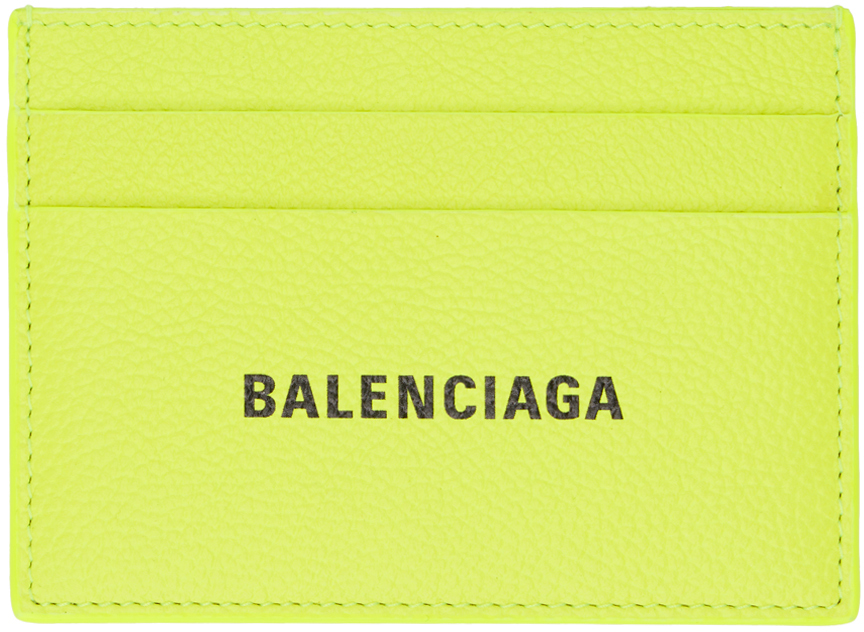 Balenciaga Yellow Printed Card Holder In 7260 Fluo Yellow/ L