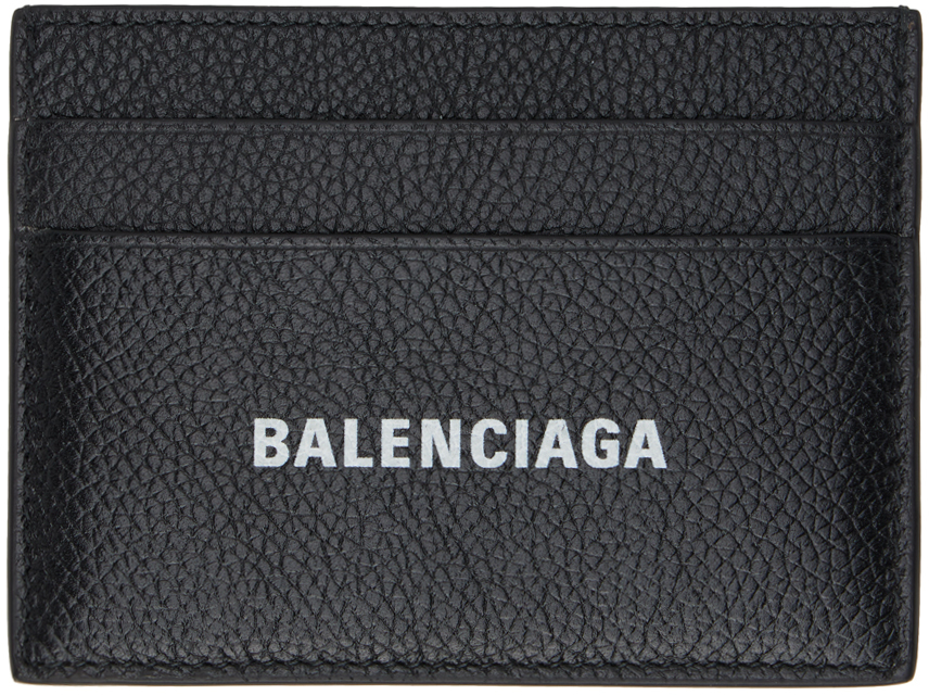 Balenciaga Black Printed Card Holder In 1090 Black/l White
