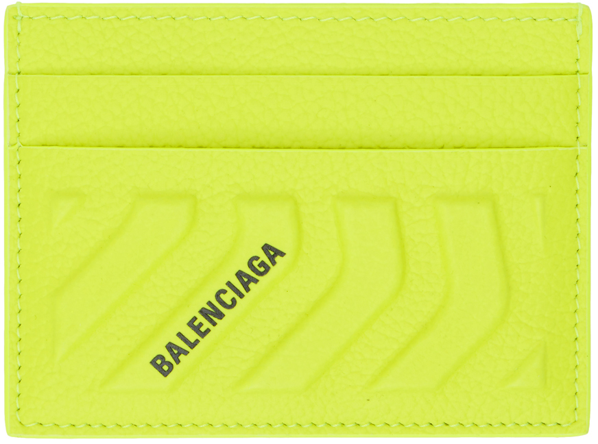 Shop Balenciaga Yellow Embossed Card Holder In 7206 Fluo Yellow