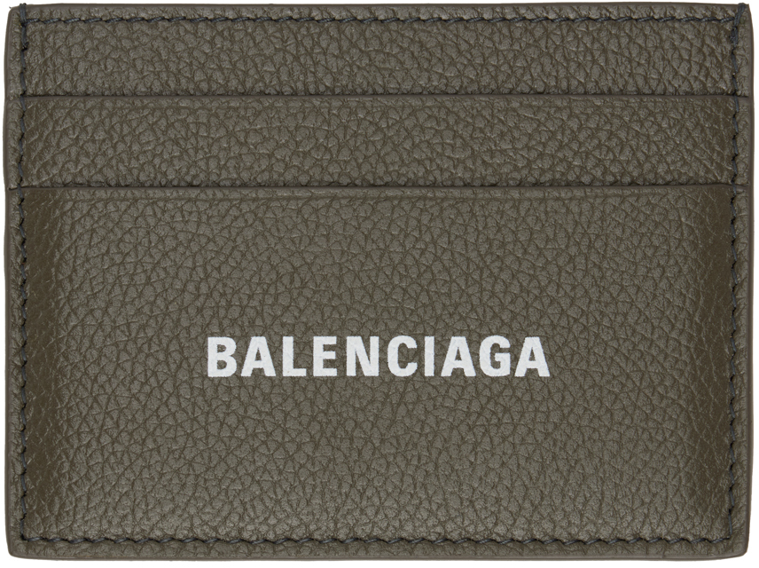 Balenciaga Khaki Printed Card Holder In Green