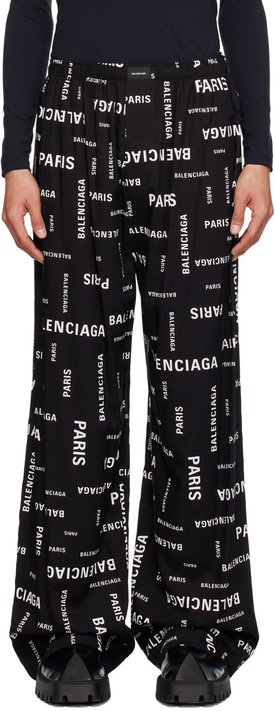 Shop Balenciaga Black Scribble Pyjama Pants In Black/white