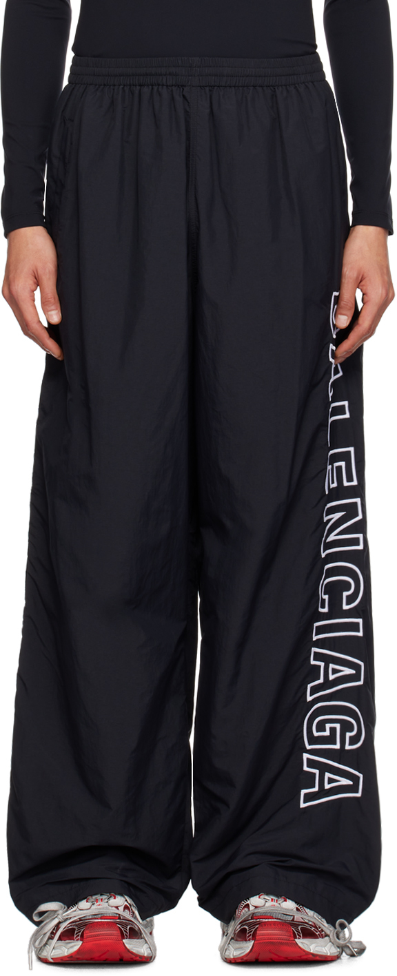 Shop Balenciaga Black Embroidered Track Pants