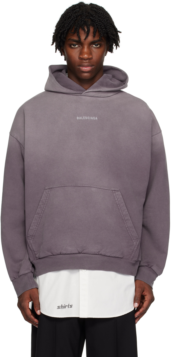 Balenciaga Logo-embroidered Cotton Hoodie In Faded Purple/grey
