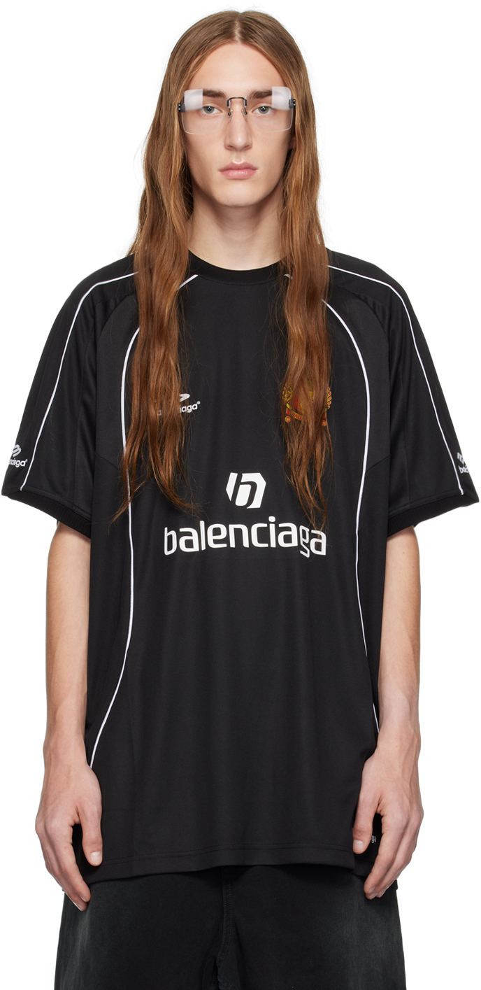 Balenciaga Black Raglan T-shirt In Black/white