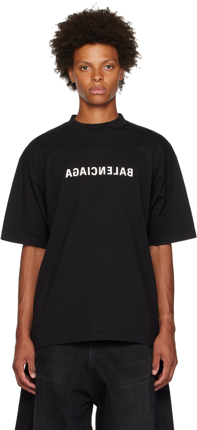 Shop Balenciaga Black Mirror T-shirt In Black/white