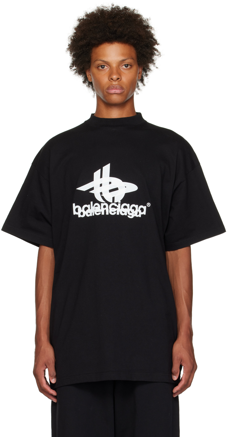 Balenciaga Black Printed T-shirt In Black/white