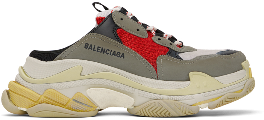 Shop Balenciaga Gray & Red Triple S Mules In 4365 Grey/red