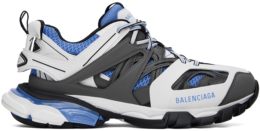 Shop Balenciaga White & Blue Track Sneakers In White/blu/gre/black