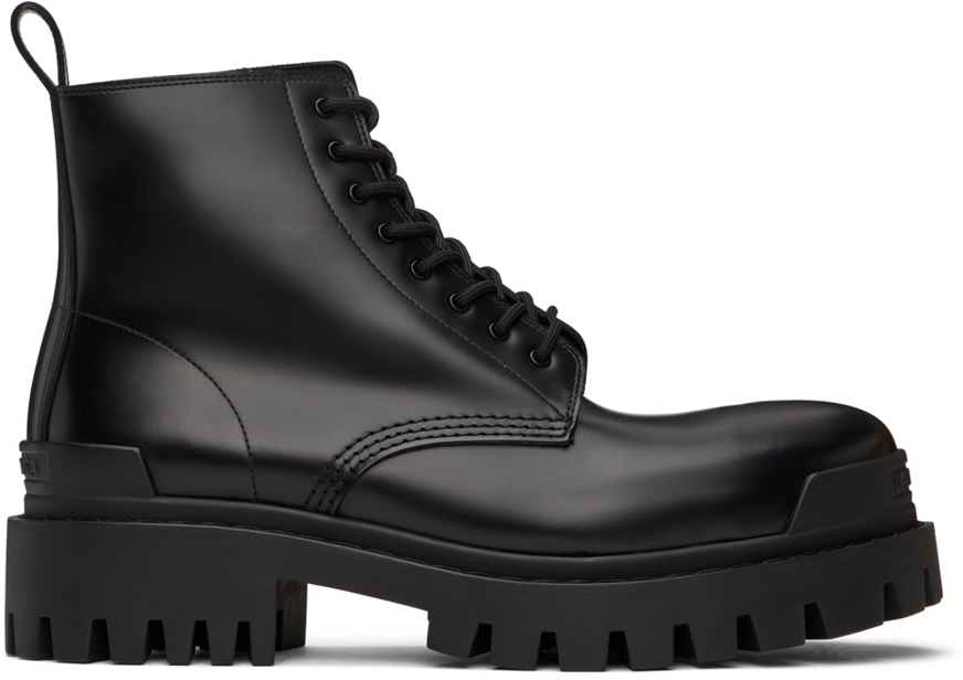 Balenciaga Strike Lace-up Leather Boots In Black