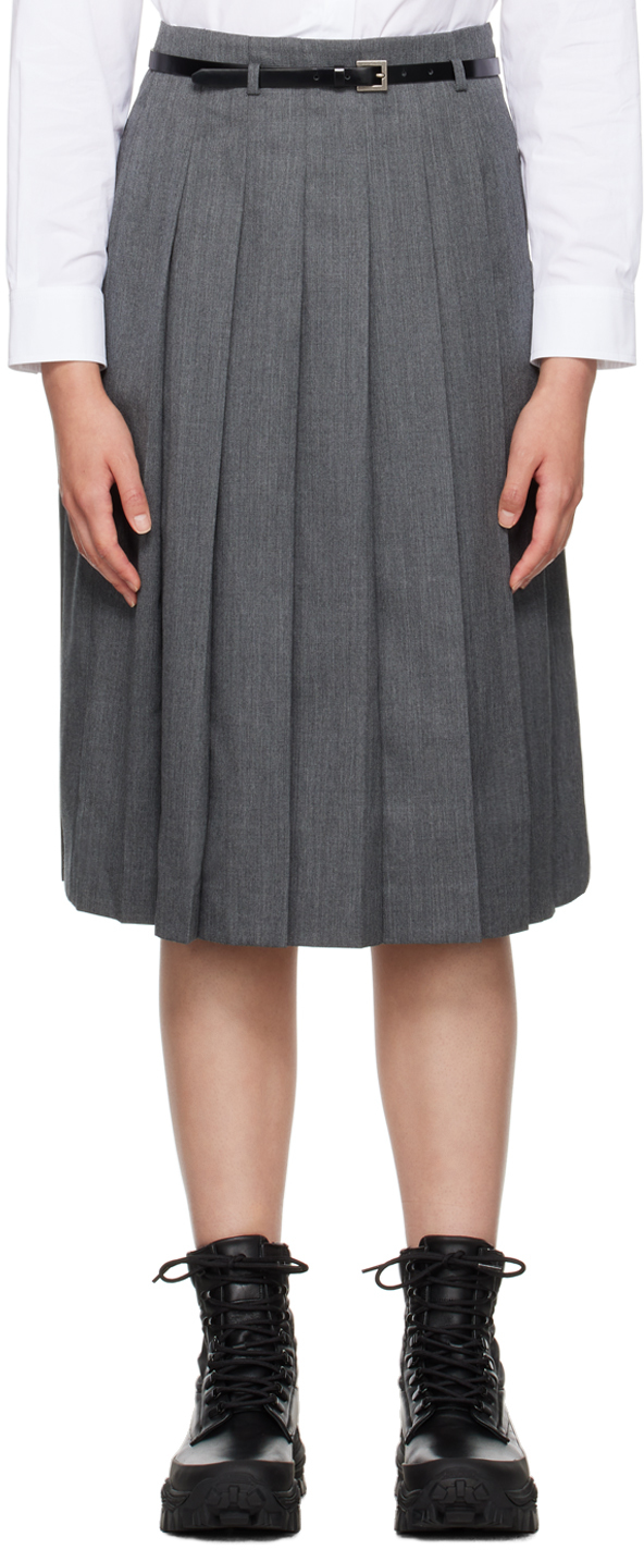 Gray Pleated Midi Skirt by Juun.J on Sale