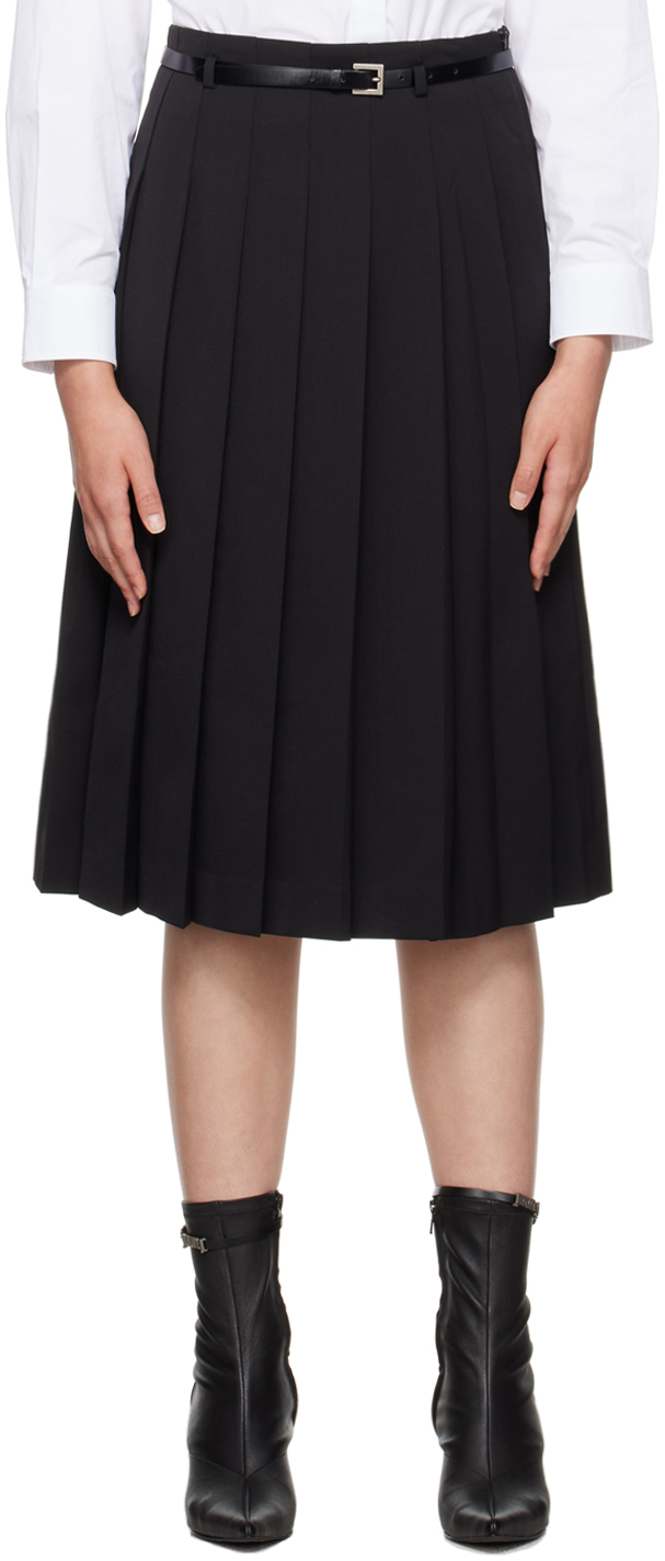Shop Juunj Black Pleated Midi Skirt