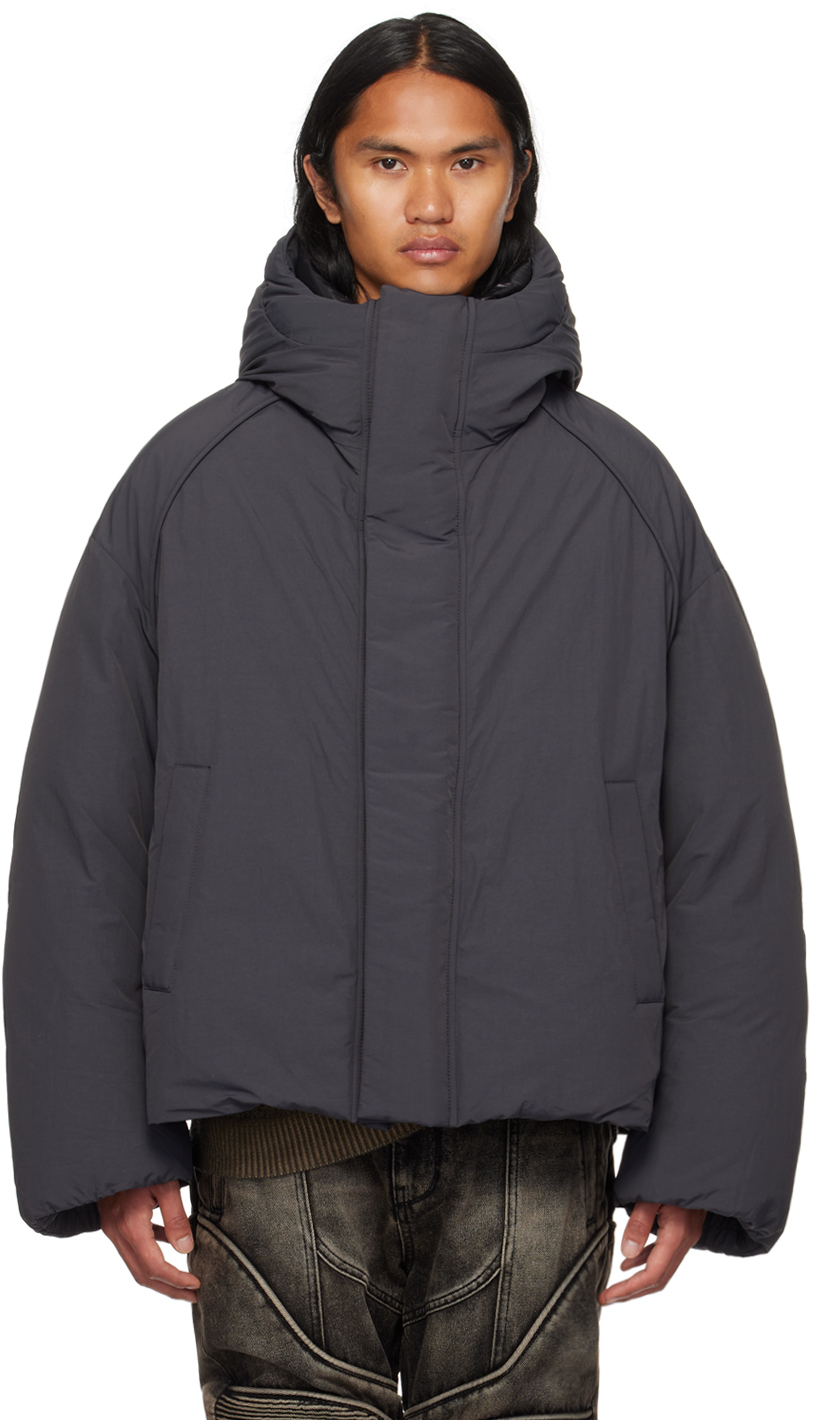 Gray Hooded Down Jacket