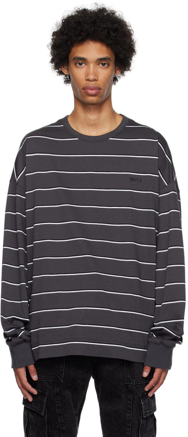 Juunj Grey Striped Long Sleeve T-shirt In 3 Grey
