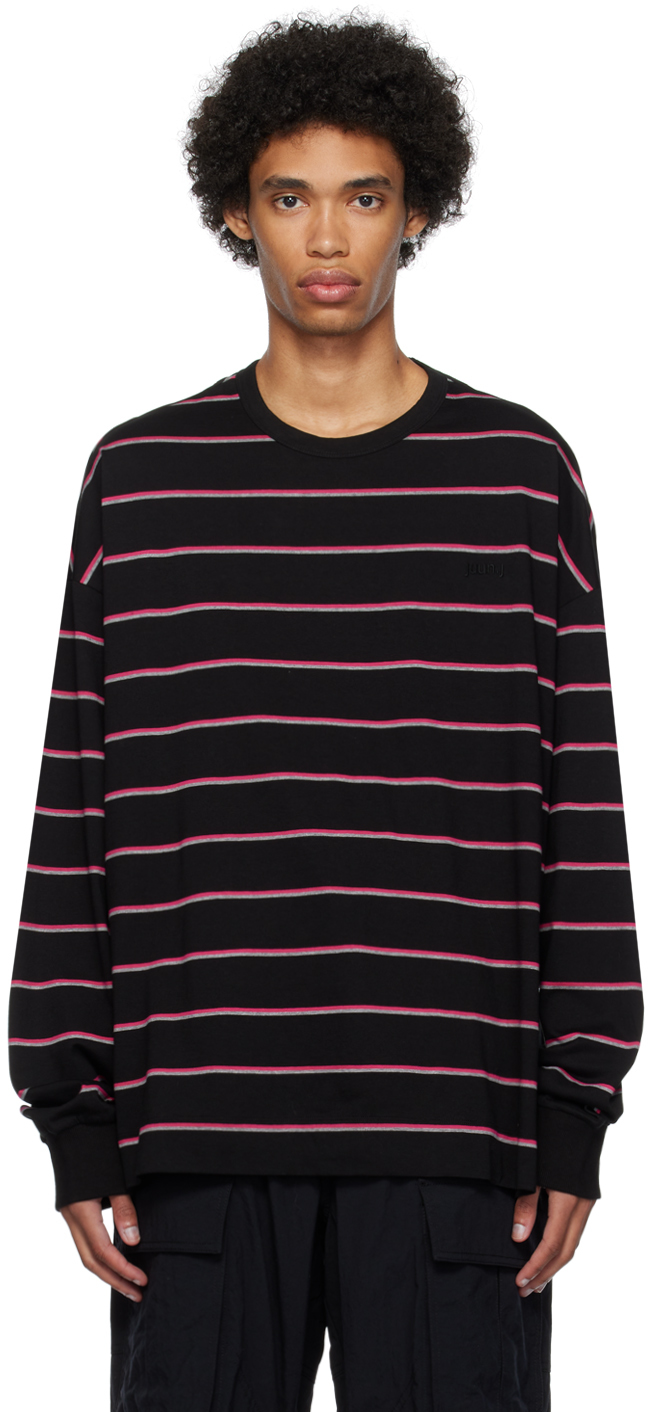 Black Striped Long Sleeve T-Shirt by Juun.J on Sale