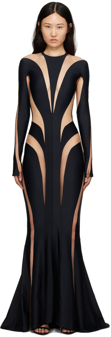 Black & Beige Spiral Maxi Dress