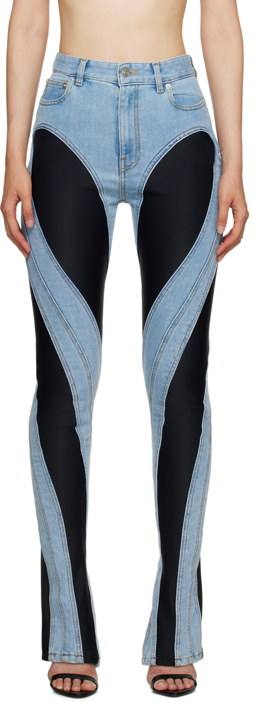 Mugler Blue & Black Slitted Spiral jeans | Smart Closet
