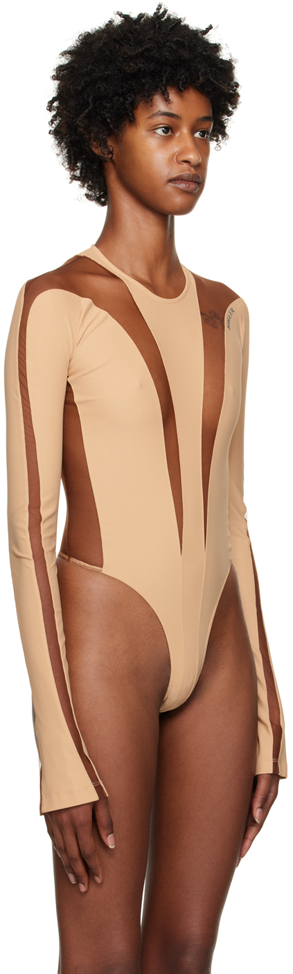 Mugler Beige Illusion Bodysuit In 20202 Beige / Nude 0