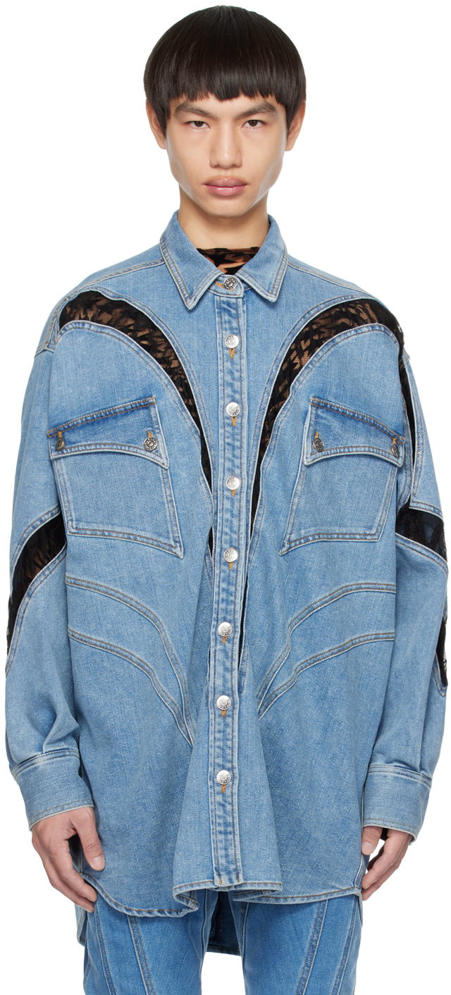 Mugler Blue Oversized Denim Jacket
