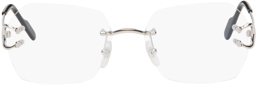 Cartier: Silver Hexagonal Glasses | SSENSE