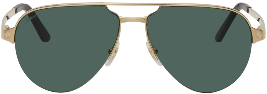 Cartier Green 'santos De ' Sunglasses In 002 Gold/gold/green