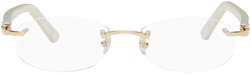 Cartier Gold & Off-white Oval Glasses In Gold-white-transpare