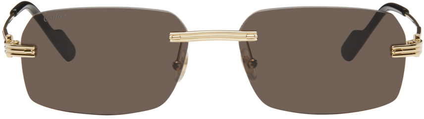 Cartier Rectangular Frame Sunglasses In Gold-gold-grey