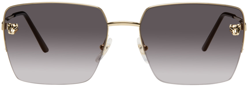 Cartier Men's Santos Evolution 60mm 24K Gold-Plated Navigator Sunglasses Grey/Gold
