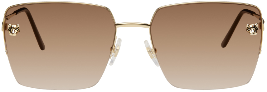 Cartier Gold Square Sunglasses In Gold-gold-brown