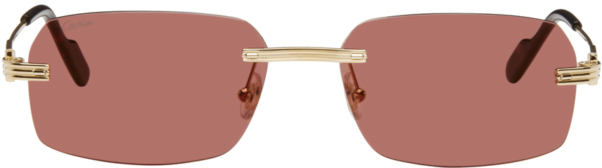 Cartier Gold Rectangular Sunglasses In Gold-gold-red