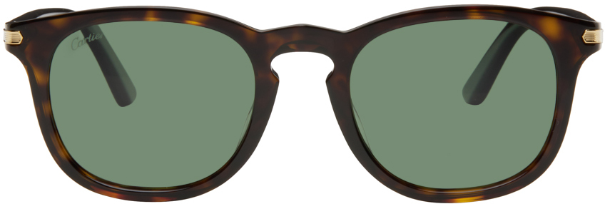 Cartier Tortoiseshell Round Sunglasses In Havana-havana-green