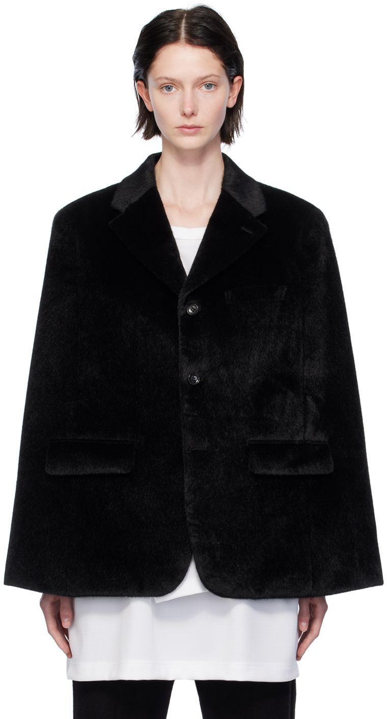 Black Notched Lapel Faux-Fur Jacket
