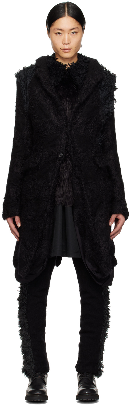 Black Faux-Fur Trim Coat