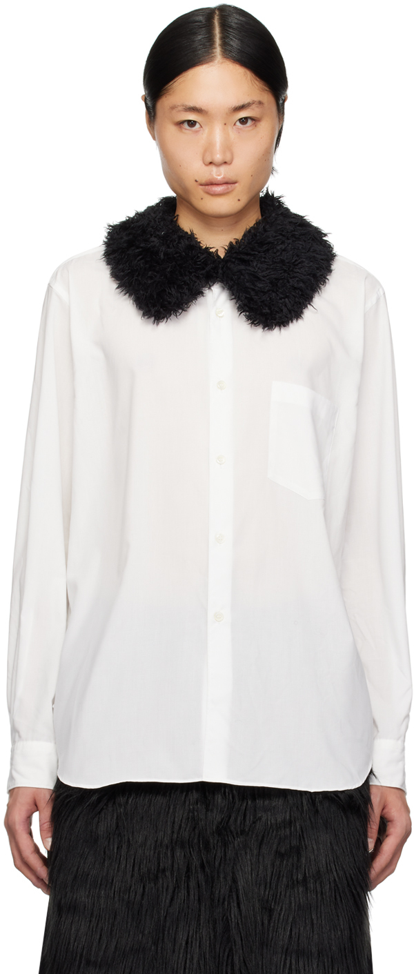 White Faux-Fur Collar Shirt