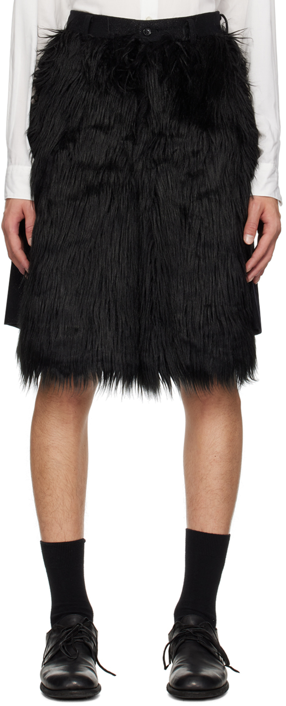 Black Paneled Faux-Fur Shorts