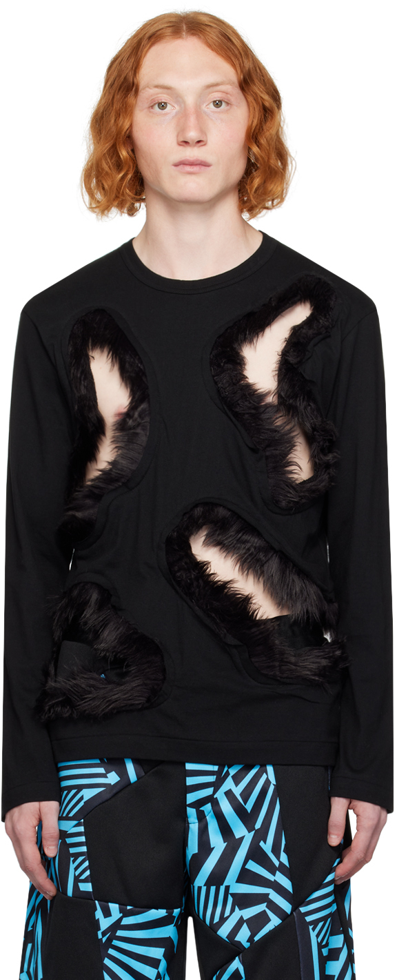 Black Cutout Long Sleeve T-Shirt by Comme des Garçons Homme Plus on Sale