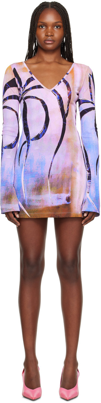 Louisa Ballou Printed Ribbed Stretch-cotton Mini Dress In 6016 Enigma