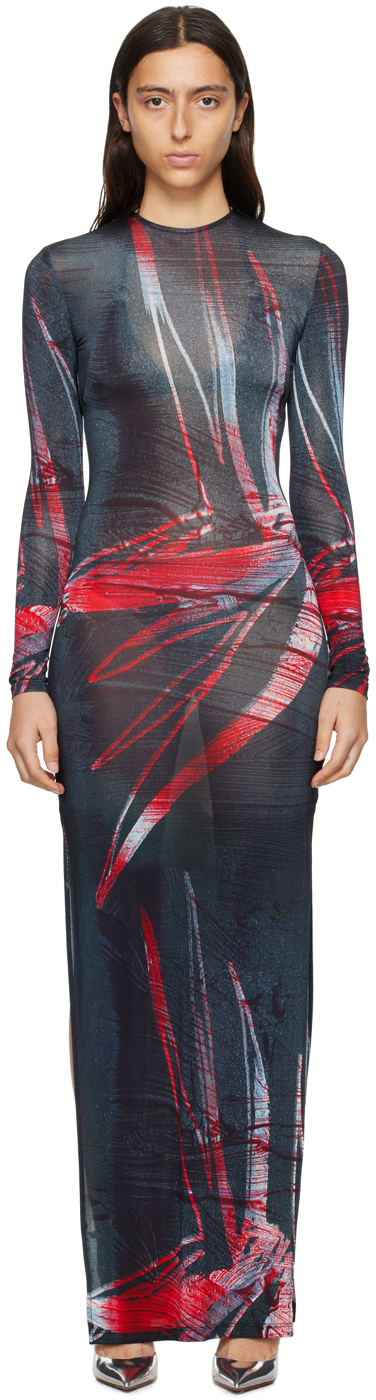 Shop Louisa Ballou Multicolor High Tide Maxi Dress In 1007 Red Silver Flow